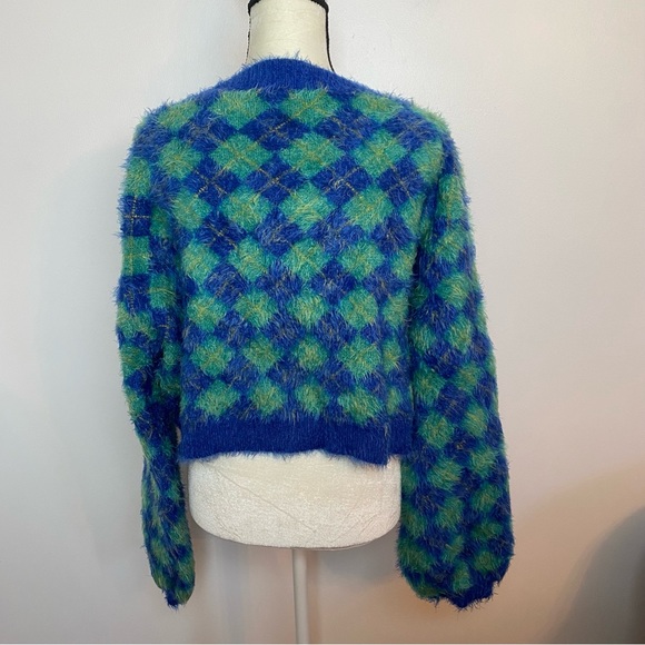 DELIA’S True Static Cling Fuzzy Argyle Cardigan - Picture 6 of 7
